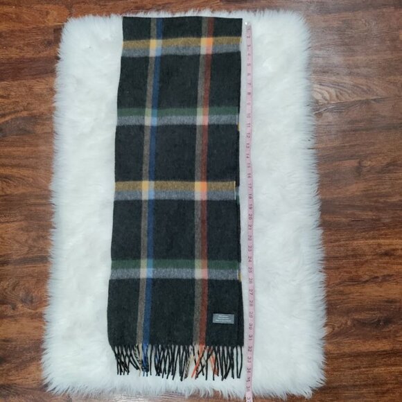 V.Fraas 100% Cashmere Plaid Fringe Hem Rectangular Scarf Black Multi Men's OS - Picture 5 of 6